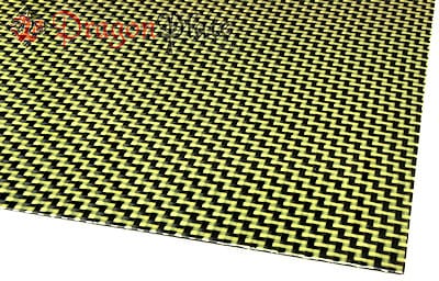 Commercial sample flexible sheet of kevlar-carbon fiber Taffeta (Color  Black and Yellow) - 50x50 mm.