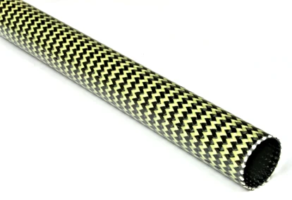 Braided Carbon/Yellow Kevlar Round Tubing ~ 0.75" ID x 24"